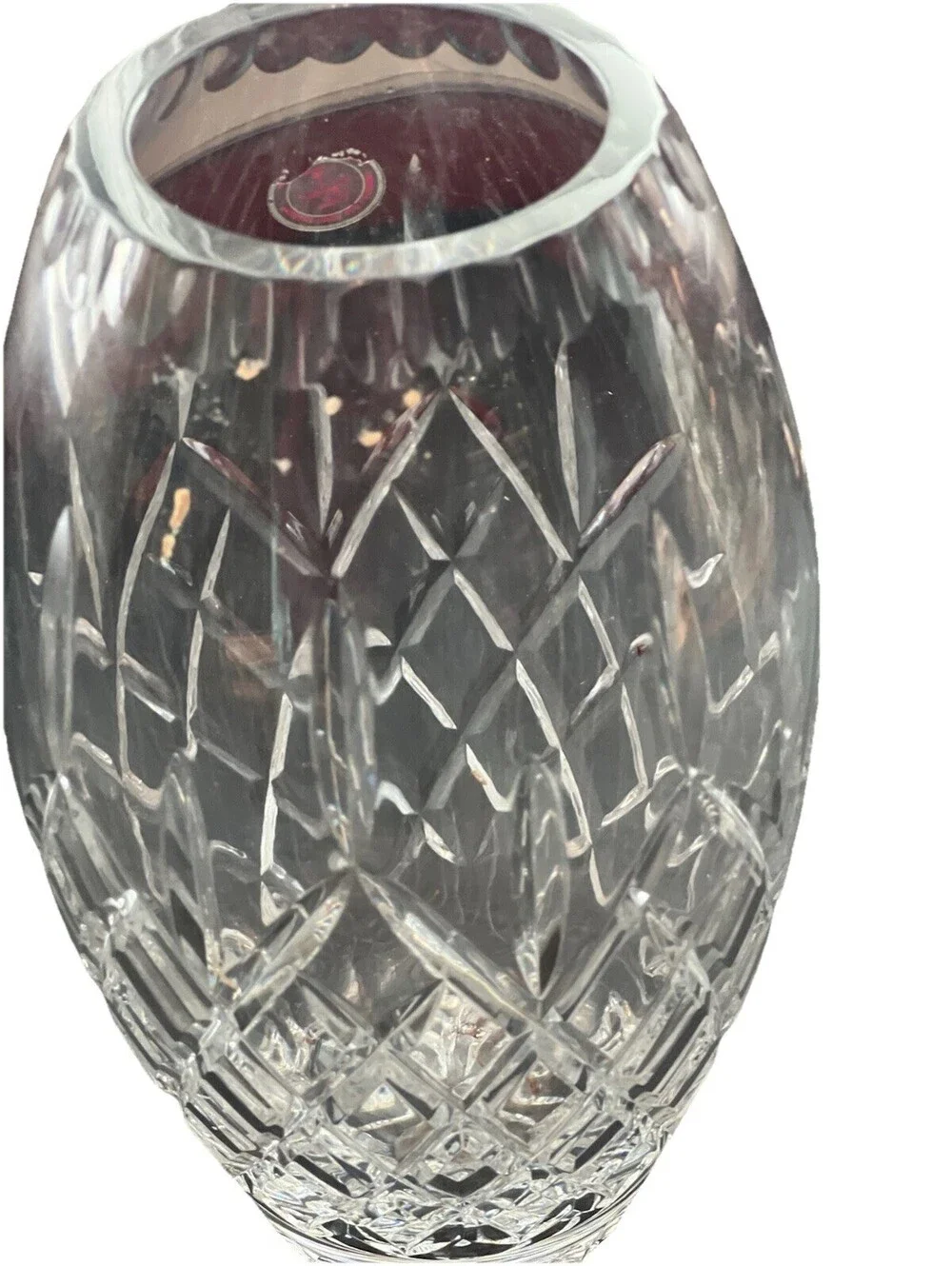Vintage Heavy cut glass lead crystal vase with oval diamond cut vase